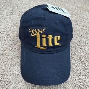 Miller Lite Beer‎ Hat Navy Blue Gold Embroidered Logo Strapback H3 Headwear Cap
